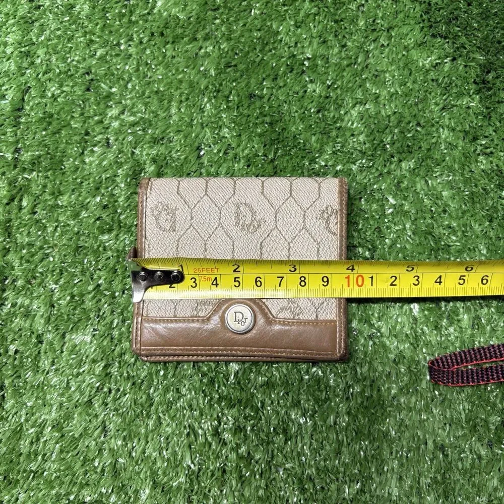 Vintage Christian Dior Honeycomb Monogram Coated Canvas Leather Bifold Wallet